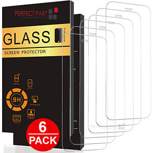 6 PACK For iPhone 13 12 11 Pro Max XR XS 8 Plus Tempered GLASS Screen Protector