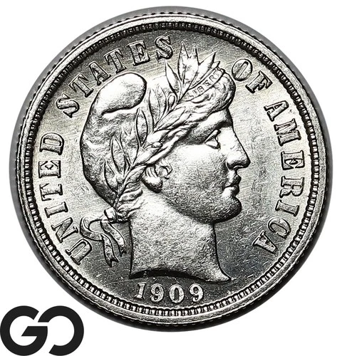 1909 Barber Dime, Nice Mint Luster, Blast White Choice BU++