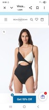 Vince Camuto Crossover Colorblock One Piece Swimsuit Black White Stretch Lined 6