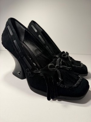 Circus NY Sam Edelman Ainsley Heels Womens 6 Black Suede Fringe Sculptural