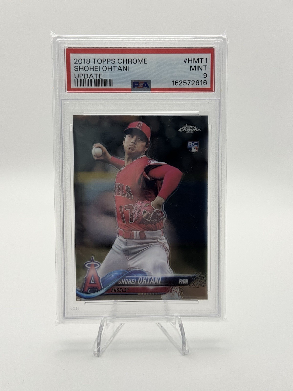 2018 Topps Chrome Update Shohei Ohtani #HMT1 (RC) PSA 9 Rookie Card Red Jersey view 2