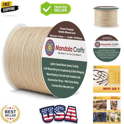 0.5mm Cream Cotton Waxed Cord for Jewelry Making, 109 Yards   Waxed Cotton St...