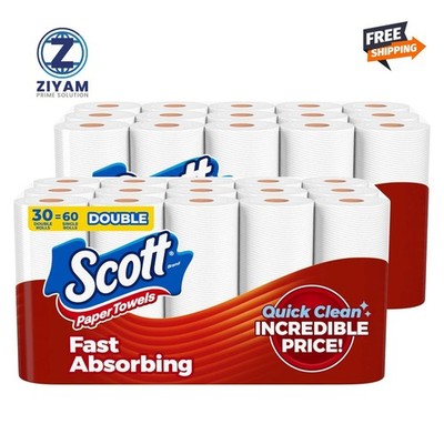 NEW Scott Paper Towels Bulk 60 Regular Rolls 30 Double Rolls 2 Packs of 15 White