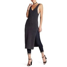 New Free People Black Emmy Ribbed Knit Tank Midi Dress Small Black
