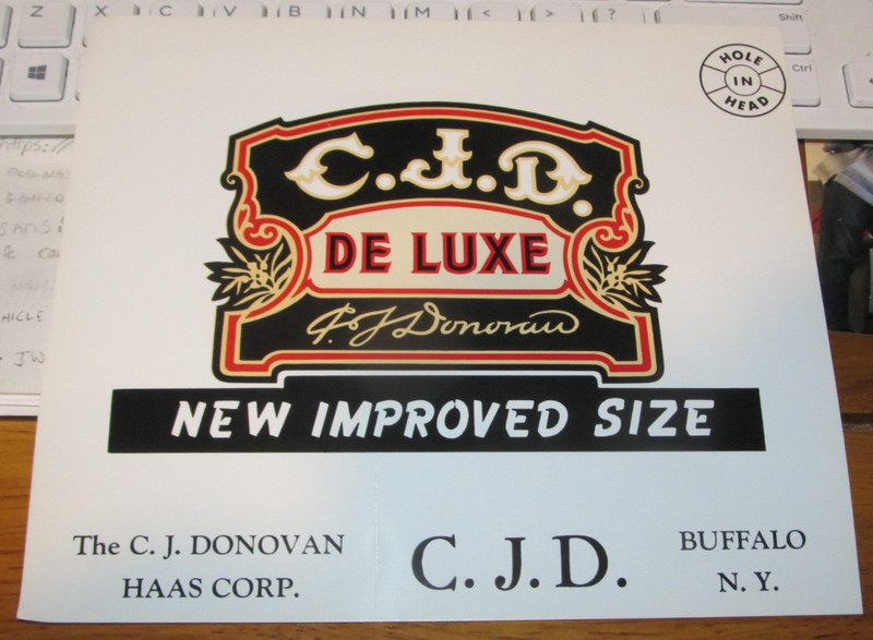 VINTAGE C.J.D. DE LUXE PERFECTO CIGAR BOX LABEL C.J. DONOVAN-HAAS CO. 7" x 8"