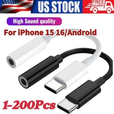 USB-C Type C to 3.5mm AUX Headphone Adapter Lot For iPhone 16 14 13 XS/Android  
