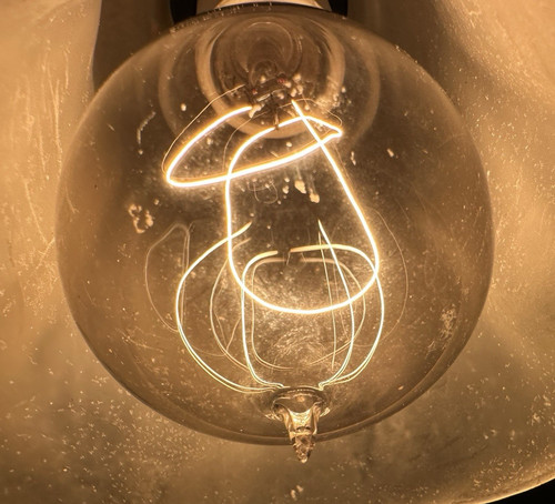 Vintage Antique Carbon Coiled Light Bulb FW, Texas 220V, 120W 3" x 6" Working