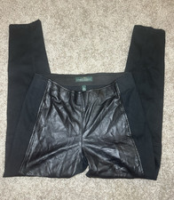 Lauren Ralph Lauren Faux Leather Front Panel Leggings Black Pants Size 8 Stretch