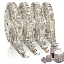 4 Rolls Self Adhesive Crystal Rhinestone Ribbon Diamond Bling Tape with 2 mm AB
