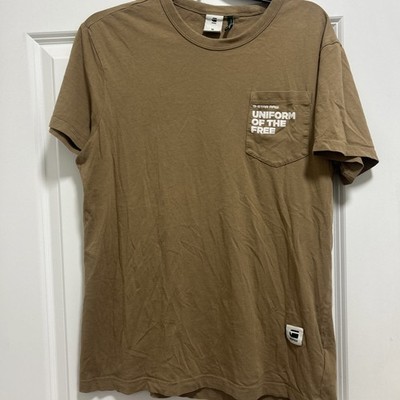 G Star Raw T Shirt Mens M Brown Uniform Of The Free Print Short Sleeve Crew Neck