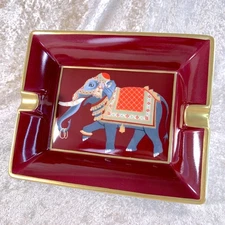 Vintage Hermes Paris Cigar Ashtray Porcelain Change Tray Bordeaux Elephant