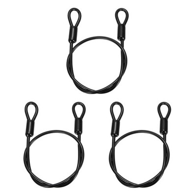 3pcs 5/32'' Dia 1.6ft Security Cable Lock Vinyl Coated Steel with Loops Black