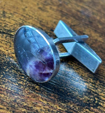 SINGLE Sterling Silver Cufflink with Purple Oval Gemstone