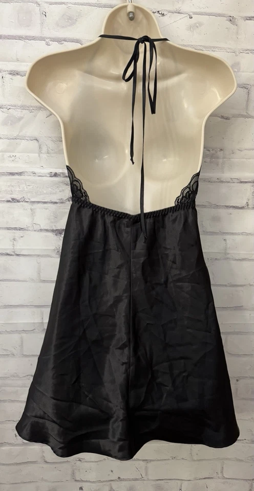 Vestido Neglige Frederick’s Of Hollywood Pequeño Negro Encaje Copa Halter Abierto Negro Foto 3 de 4