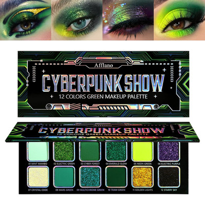 Afflano Multichrome Green Eyeshadow Palette, Color-Shifting Green Glitter Eyesha