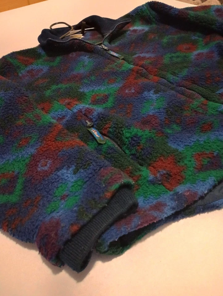 LL Bean Vintage Vellón Cremallera Completa Años 90 Geométrico Púrpura Azul Estampado Mujer XL EE. UU. Foto 4 de 4