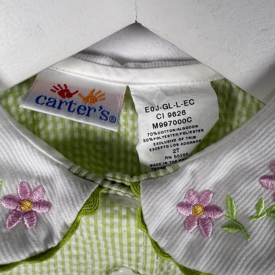 Carter's Vintage Seersucker Baby Toddler Dress 2T Green - Image 4 of 4