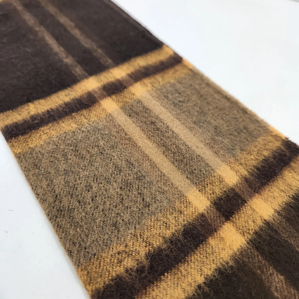 Bufanda vintage 100 % rayón hilada marrón tostado a cuadros hecha en Alemania Occidental 48x10" Foto 4 de 4