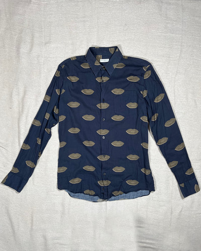 Dries Van Noten, Dries Van Noten vintage Lip Print Navy Button up Shirt 48 M VGC