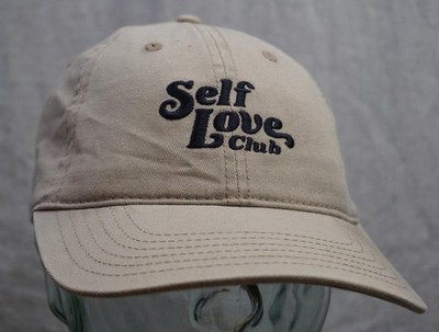 Self Love Club Baseball Cap, Hat Strapback Clasp Dad Tan Embroidered Spellout