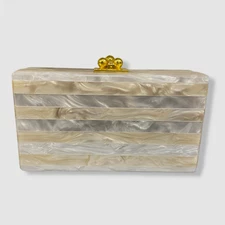 $1195 Edie Parker Women's Beige Jean Rainbow Confetti Striped Clutch Bag
