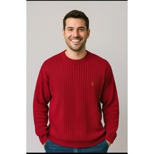 Vintage Chaps Ralph Lauren Sweater Red Classic Cotton Handframe Knit Men's Large