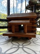Handmade Vintage Wooden Bird House With Chimney And Covered Porch