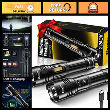 High Lumen Super Bright Flashlight 100000 Rechargeable USB-C - 2 Pack, Waterproo