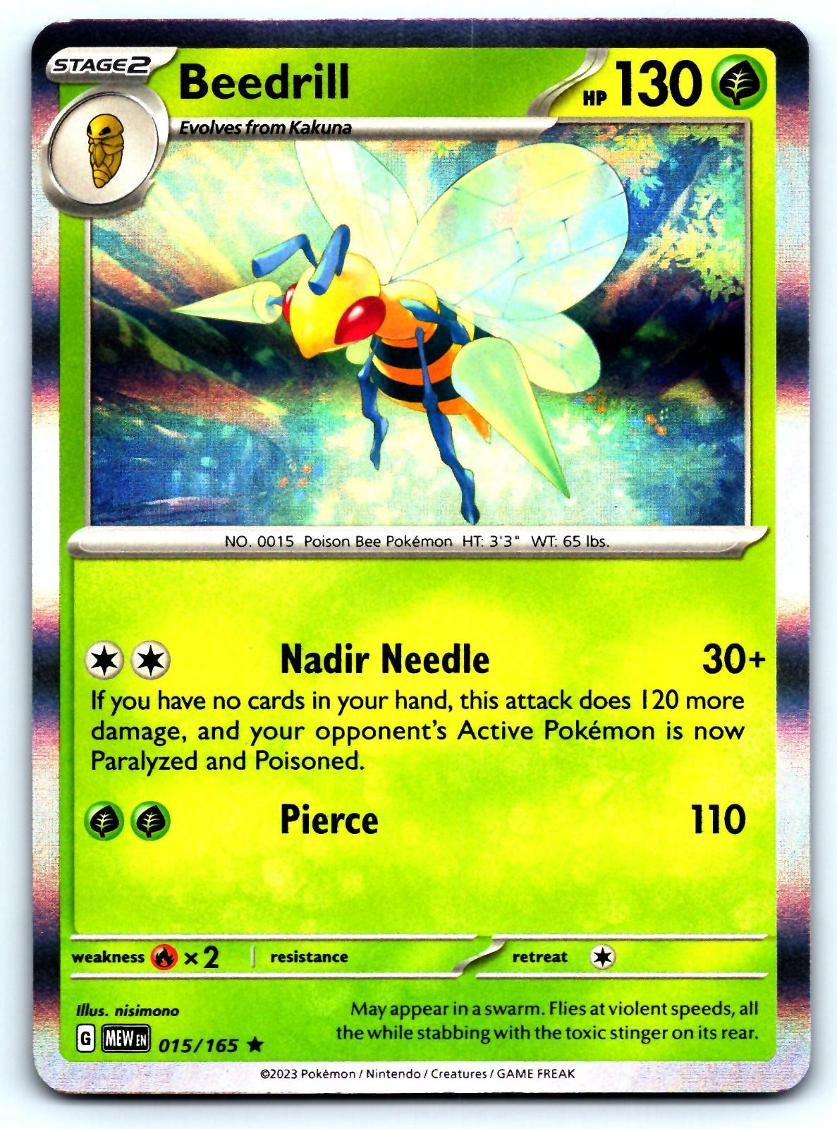 Beedrill 015/165 Rare 151 Pokemon Holo Near Mint