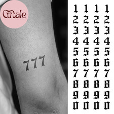 Old English Number Temporary Tattoos 0-9 Digit Set, Customizable Gothic Number