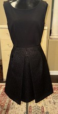 Tahari Women Sleeveless Scoop Fit Flare SHIMMER PLEAT Sheath Shift Dress Black 4