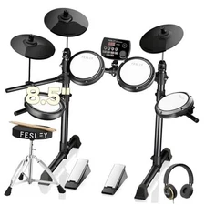  FED150W Electric Drum Set: Dual Zone Snare Drum,2 Cymbals w/Choke, 200 Black