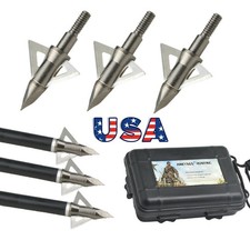 12X Archery Broadhead Box 100 Grain Arrowhead Blade Arrow Tip Points Bow Hunting