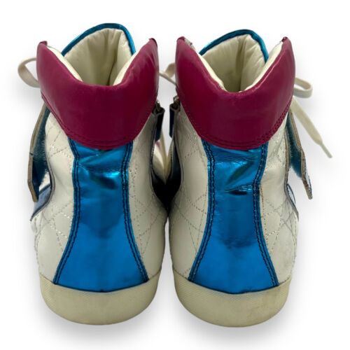 DIOR Y2K White Quilted Cannage Pink Blue Mirror Strap Hightop Sneakers EU39.5 9 - Picture 4 of 16