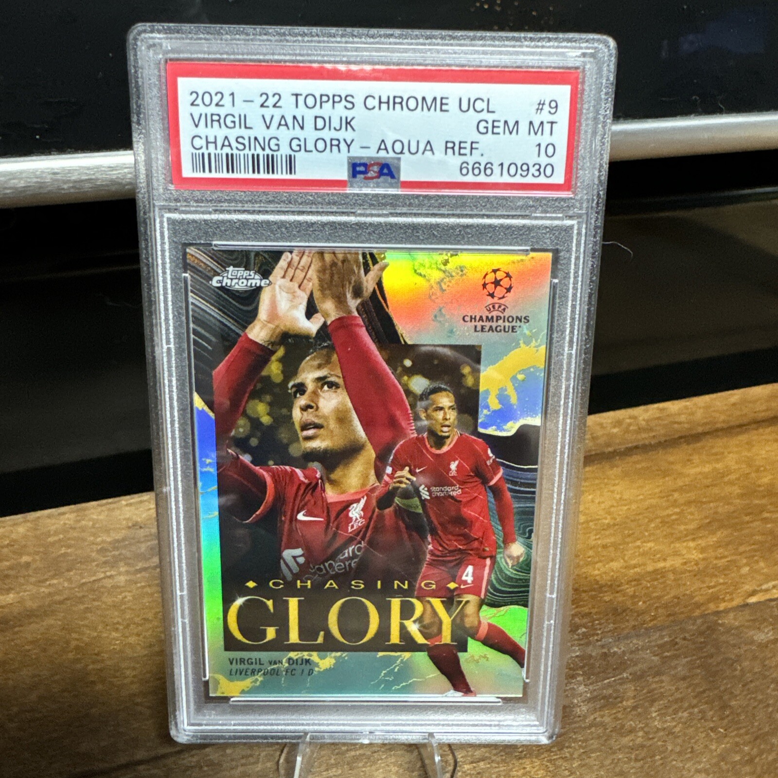 2021-22 Topps Chrome UCL - Chasing Glory Aqua Virgil Van Dijk /199 PSA GEM 10