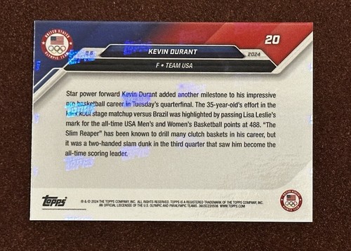 Kevin Durant, # 06/49 Blue refractor 2024 Topps Now Olympic Games! - Picture 5 of 8