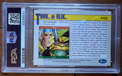 1991 Marvel Universe Thor vs Ulik #122 PSA 7 tarjeta de refuerzo de superhéroes Rock Troll - Imagen 2 de 2