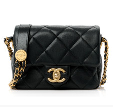 NEW CHANEL Twist Your Buttons Quilted Caviar Flap Bag Mini Black Gold Coin Strap
