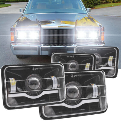4PCS Fit Lincoln Town Car 1981-1989 4x6'' LED Headlights Sealed Hi/Lo Beam w/DOT
