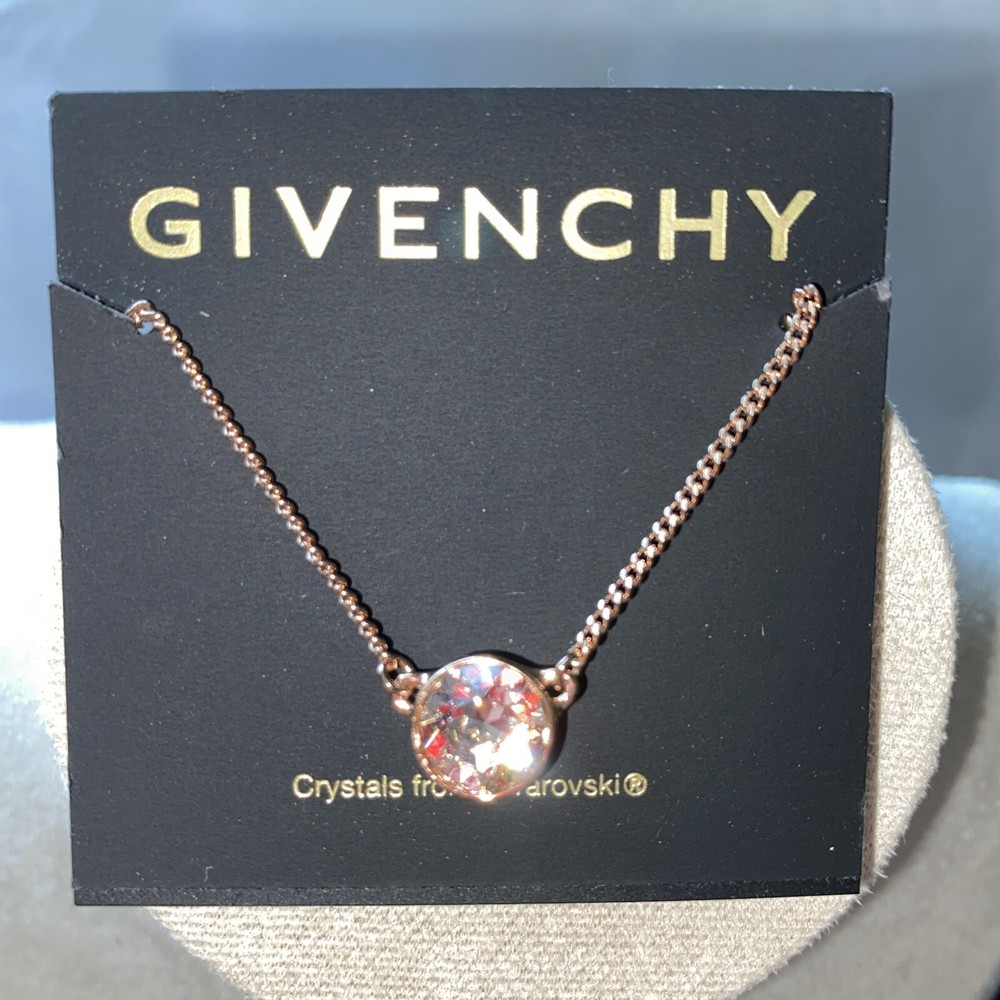 New Givenchy Rose Gold Tone & Swarovski Crystal Pendant Necklace