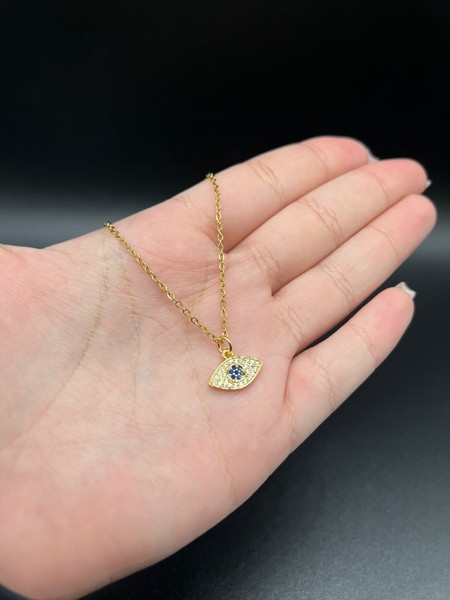Alternate view of Gold Plated Evil Eye Necklace Gold 18'' Chain
