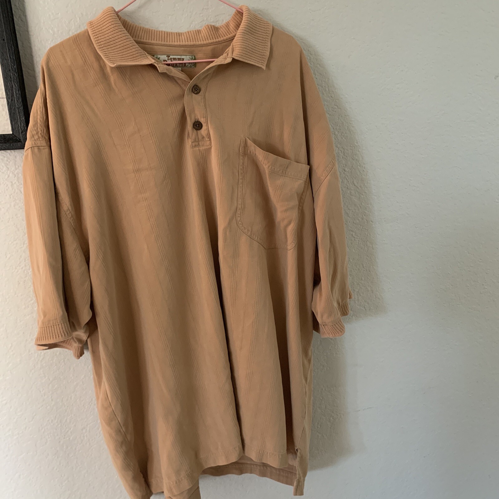 Vintage Mens Tommy Bahama Silk Shirt 2XL 100% Silk~ Polo Style~ Peach Color