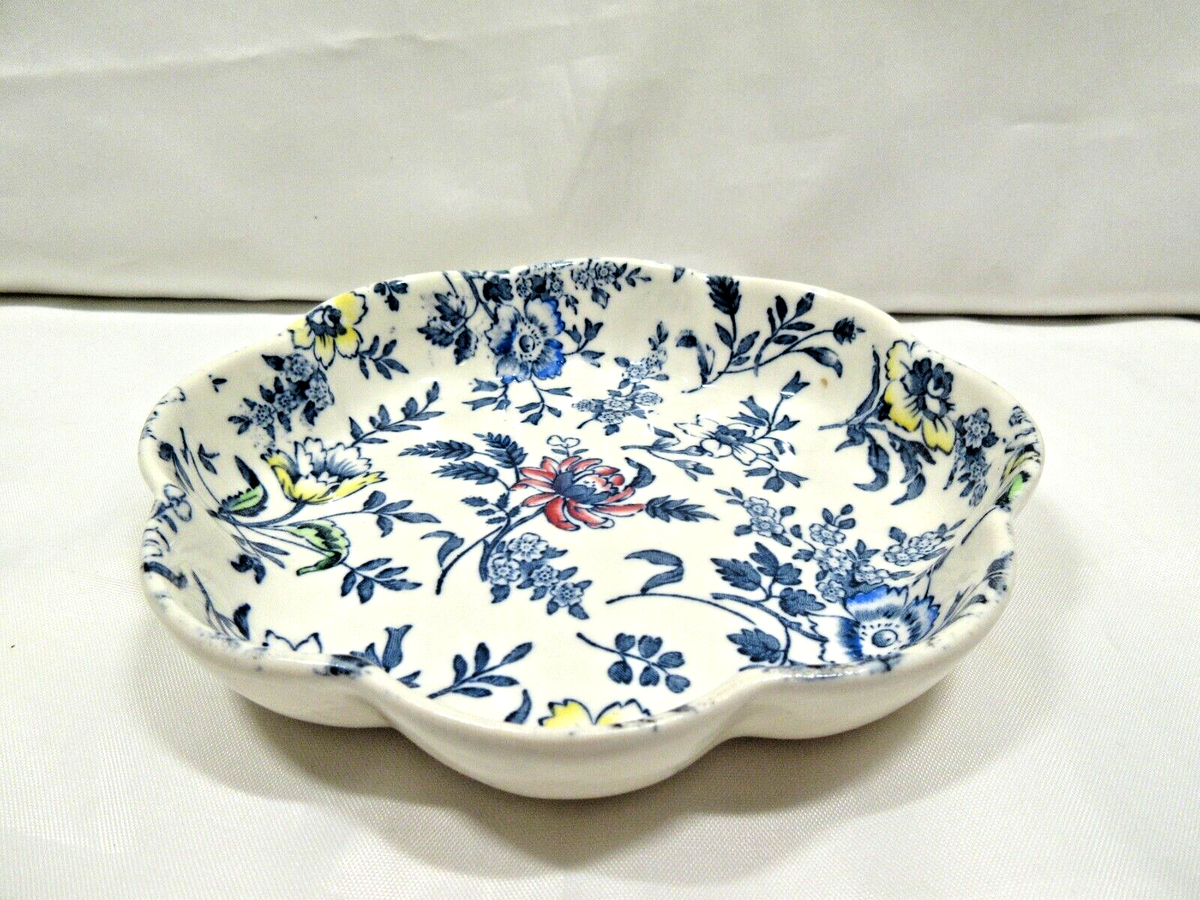 食器  EST. ENGLAND 1759 Antique Stoke-On-Trent England Empire Blue Chintz Oval Trinket