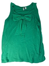 Elle Womens Green Sleeveless Tank Top With Sheer Swiss Dot Bow Size S