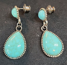 Silver Gemstone Turquoise Stud Dangled Earrings