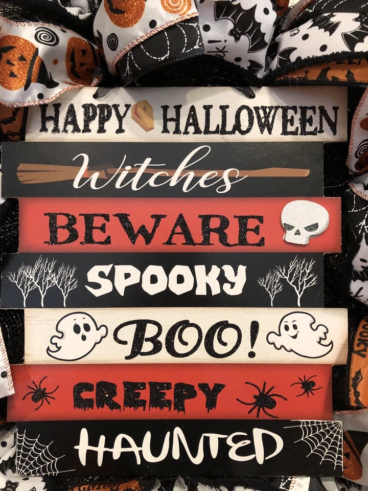 SPOOKY HALLOWEEN👻🎃🦇 🕷 WREATH 24 X 24 BLACK DECO MESH Sentiment Sign BEWARE - Image 2 of 4