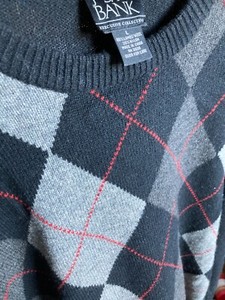Jos. A. Bank 80% Lambswool Black Argyle Crew 52" chest  ABTUC