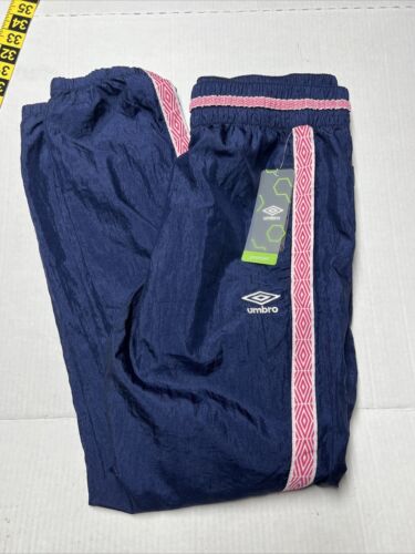 Umbro Navy Blue Track Pants Joggers Pink Trim Stripes Women’s Large Soccer