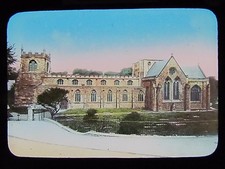 HANDKOLORIERTE magische Glaslaternen Dia BANGOR KATHEDRALE UM 1890 FOTO WALES