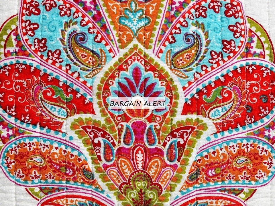 Moroccan Bohemian 3pc King or Full/Queen Quilt Orange Aqua Green Pink